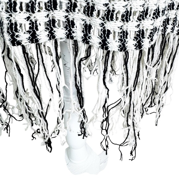 Mango Crochet Knit Dress with Finge Hem Navy and Cream Size XS - Picture 10 of 13